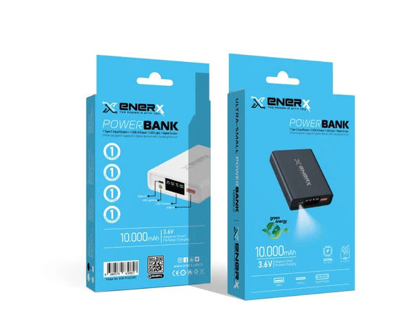 eNeRX Powerbank 10000 mAh 2.1 Amper Led Göstergeli ENR-P1025DC Beyaz - 3