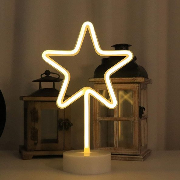 thekilig Neon Sarı Yıldız Işık - Masa ve Gece Lambası - Dekoratif Yüksek Kalite Led Işık