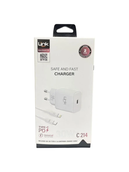 Link Tech C214 30 W Lightning Kablolu Hızlı Şarj Aleti