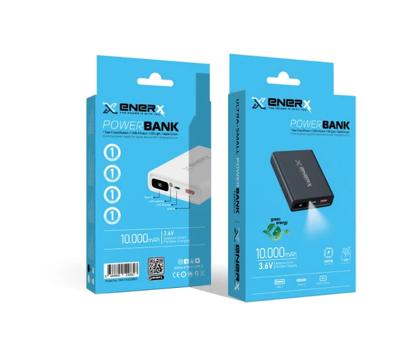 eNeRX Powerbank 10000 mAh 2.1 Amper Dijital Göstergeli ENR-P10188DC Beyaz - 3