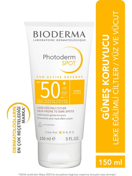 Bioderma Photoderm SPOT SPF50+ Leke Karşıtı, Glabridin İçeren Yüksek Korumalı Yüz ve Vücut Güneş Kremi 150 ml