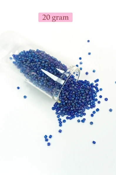 Dökme Cam Kum Boncuk (11/0) 2 mm - 20 Gram -  Koyu Mavi - BNC017 - 1