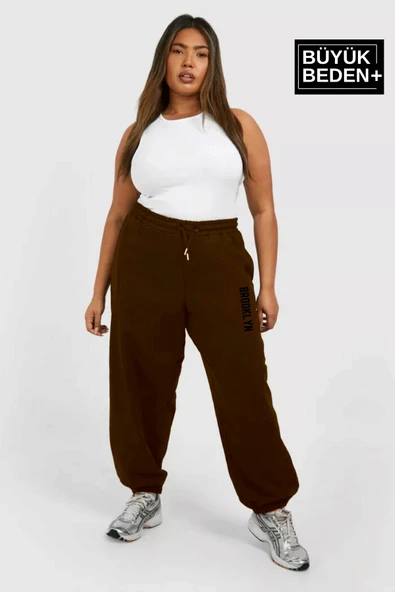 Kadın Büyük Beden Paça Lastikli Brooklyn Baskılı İnce Eşofman Altı SPR25EAK53 - 7