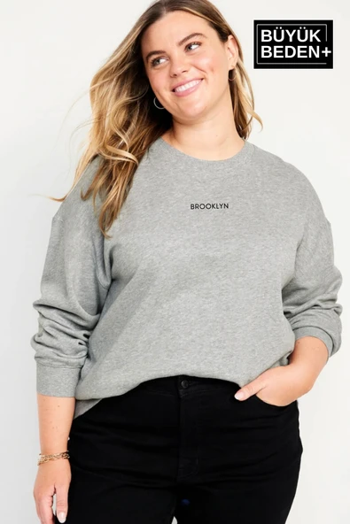 Kadın Orta Brooklyn Baskılı Büyük Beden İnce Bisiklet Yaka Swatshırt SPR25BSWK60 ürün görseli 1
