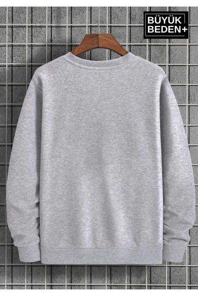 Erkek El Yazılı California Baskılı Büyük Beden İnce Bisiklet Yaka Swatshırt SPR25BSW63 - 6