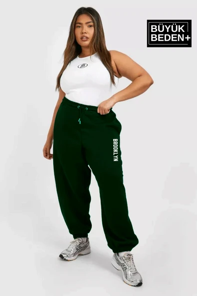 Kadın Büyük Beden Paça Lastikli Brooklyn Baskılı İnce Eşofman Altı SPR25EAK53 - 9