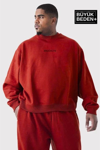 Erkek Orta Brooklyn Baskılı Büyük Beden İnce Bisiklet Yaka Swatshırt SPR25BSW60 - 9