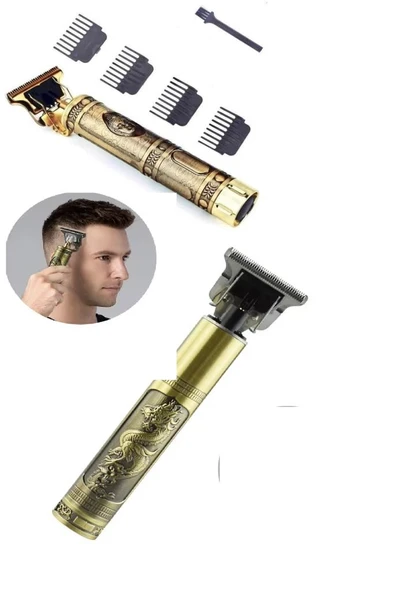 Gold Uçlu Vintage  Şarjlı Traş Makinesi Saç Sakal Ense Çizim Vucüt Kılı Tıraş Makinası - 3