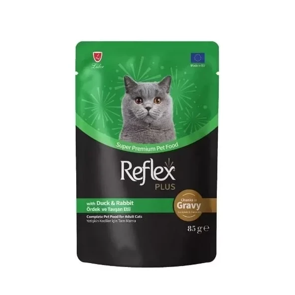 Reflex Plus Sos İçinde Ördekli ve Tavşanlı Pouch Yetişkin Konserve Kedi Maması 85 Gr