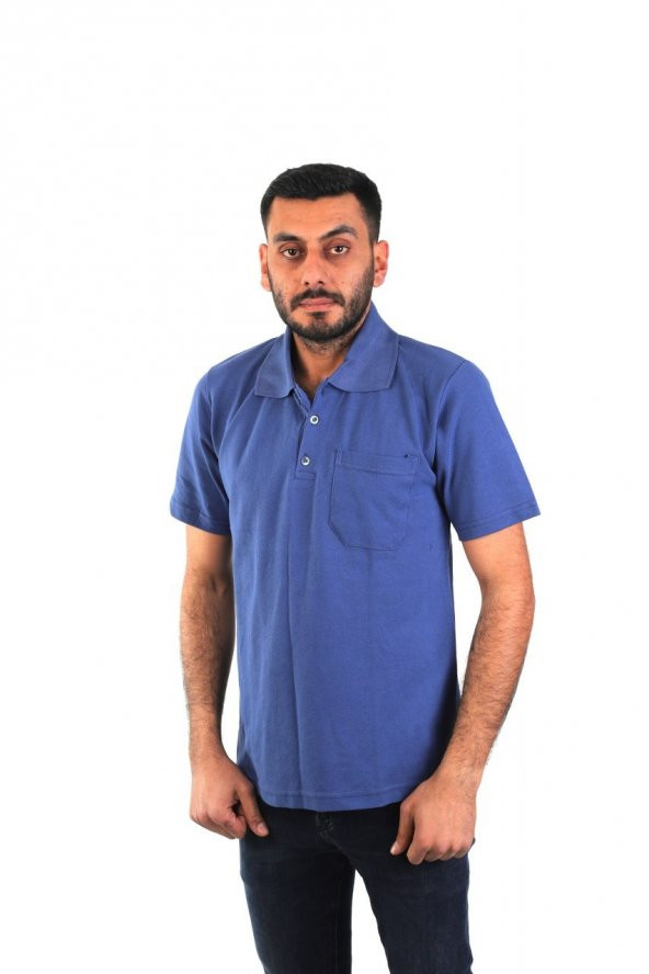 ESERIS - Polo Yaka Kısa Kol Pike Tişört - İndigo Mavi