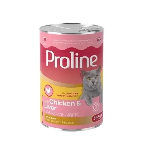 Proline Pate İçinde Et Parçacıklı Tavuklu ve Ciğerli Yetişkin Konserve Kedi Maması 395 Gr