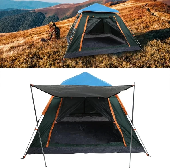 Tam Otomatik Su Ve Rüzgar Geçirmez Gölgelikli Tenteli 8 Kişilik Kamp Çadırı 270*270*180cm - 4