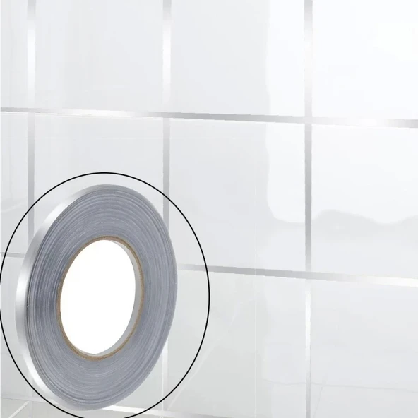 0.5 Cm Kalınlık Gümüş Fayans Arası Şerit Bandı 50 Metre Banyo Derz Dekor Bandı - 2