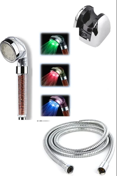 Renk Değiştiren Led Işıklı Duş Başlığı Seti- Hortum Askı Seti (pilsiz- Elektriksiz) - 2