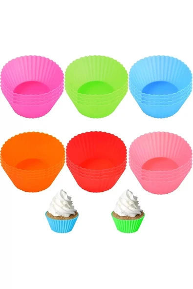 6 Adet Yıkanabilir Mini Tırtıklı Muffin Kalıbı- Ribanalı Kek-cupcake- Renkli Hamur Işi Kabı - 3