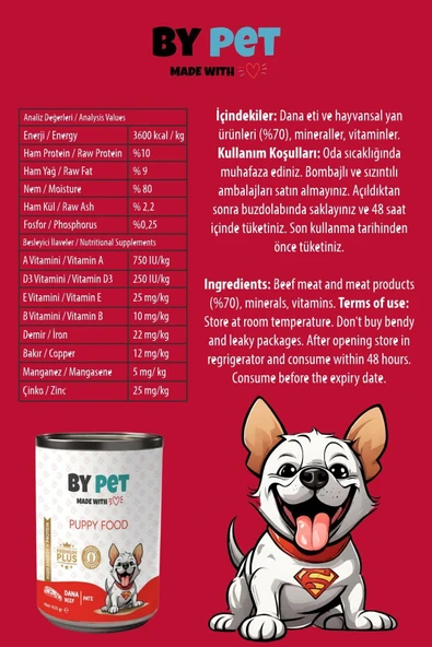 BYPET Yavru Köpekler İçin Dana Etli Konserve Yaş Mama 415 gr x 24 Adet - 4