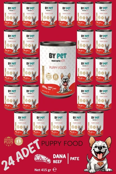 BYPET Yavru Köpekler İçin Dana Etli Konserve Yaş Mama 415 gr x 24 Adet