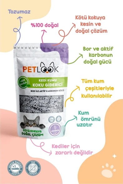 PetLook Kedi Kumu Koku Giderici, Bor ve Aktif Karbonlu Koku Giderici, Lavantalı Koku Giderici 300GRx2'li Set - 4