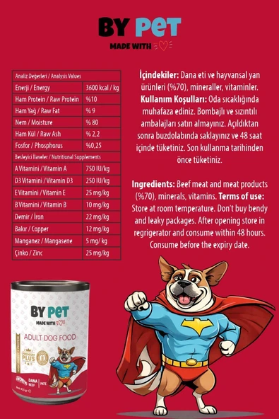 BYPET Yetişkin Köpekler İçin Dana Etli Konserve Yaş Mama 415 gr x 24 Adet - 4