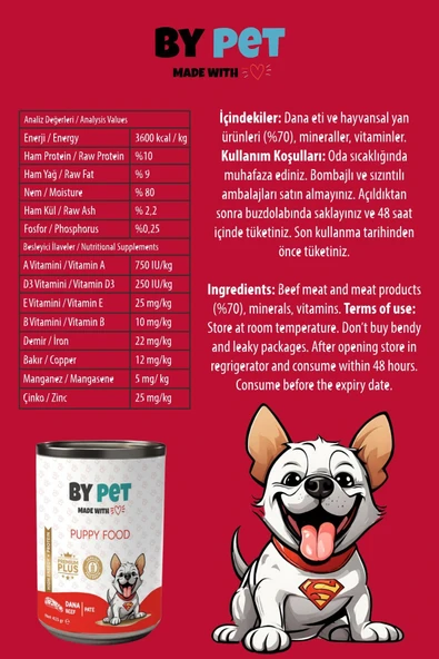 BYPET Yavru Köpekler İçin Dana Etli Konserve Yaş Mama 415 gr x 12 Adet - 4
