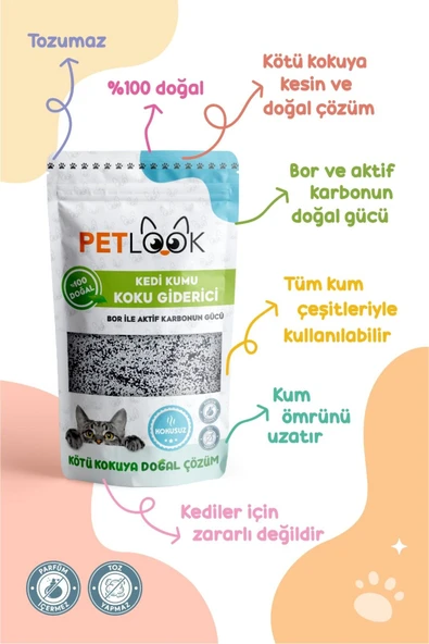 PetLook Kedi Kumu Koku Giderici, Bor ve Aktif Karbonlu Koku Giderici Kokusuz 300 GR, - 3