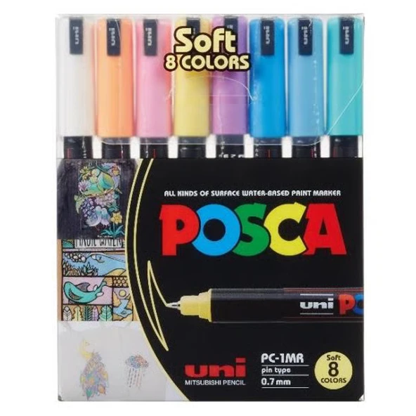 Uni-Ball Posca 0.7 Su Bazlı Poster Markörü Soft Renk 8 Li ürün görseli
