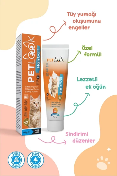 PetLook Kedi Maltı Hairball Tüy Yumağı Önlemeyi Destekleyen Kedi Maltı, Kedi Ödülü, Kedi Vitamini 3'lü Set - 3