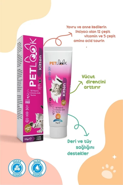 PetLook Yavru Kedi Kitten ve Anne Kedi Maltı Multivitamin 115 GR x 2 Adet - 5