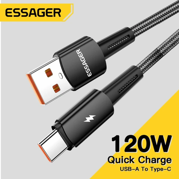 Essager 2 Metre 120W 6A PD3.1 USB to Type-C Mega Hızlı Data Şarj Kablosu, Ultra Sağlam Halat Kablo Kopmaz - 2