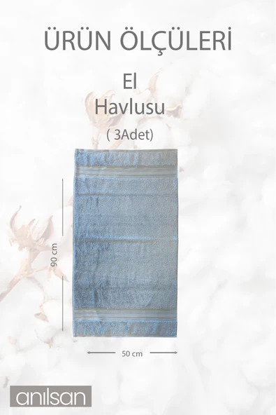 3'lü Mavi Süper Soft Bordürlü El Havlusu - 50x90 Cm, 250 Gr, %100 Pamuk, Spa Ve Otel Havlusu - 4