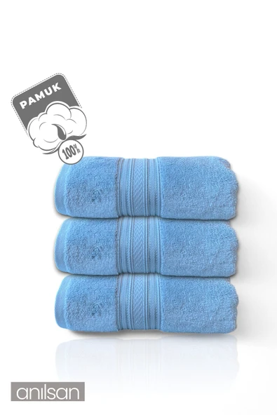 3'lü Mavi Süper Soft Bordürlü El Havlusu - 50x90 Cm, 250 Gr, %100 Pamuk, Spa Ve Otel Havlusu - 2