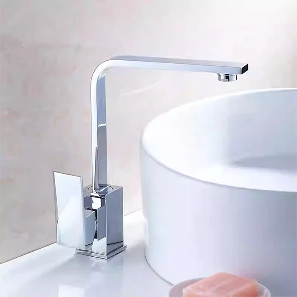 Kustar Krom Kare Aç Kapa Banyo Lavabo Bataryası 2 Yıl Garantili Pirinç Gövde