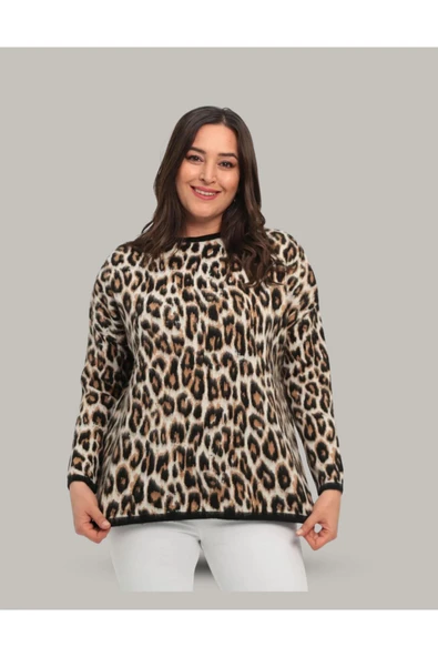 EYSHAN Leopar Desen Büyük Beden Triko Kazak - 2