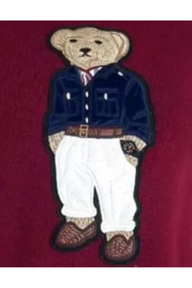 EYSHAN Teddy Bear Ayıcık Desenli Standart Beden Triko Bordo Kadın Kazak - 6