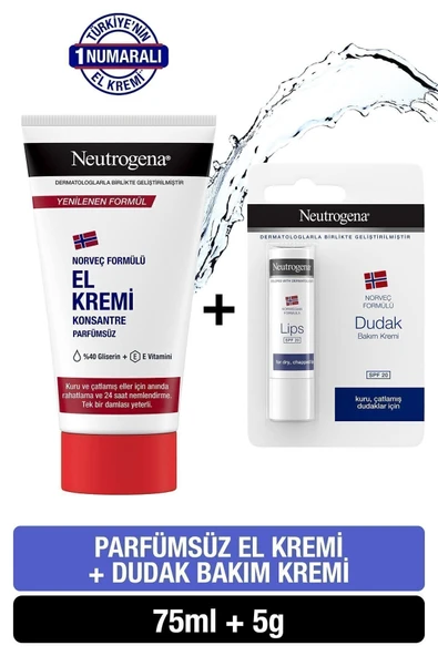 NEUTROGENA Norveç Formülü Parfümsüz El Kremi 75 ml Dudak Kremi Hediye