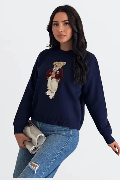 EYSHAN Teddy Bear Ayıcıklı Kazak- Kadın Triko Kazak Standart Beden