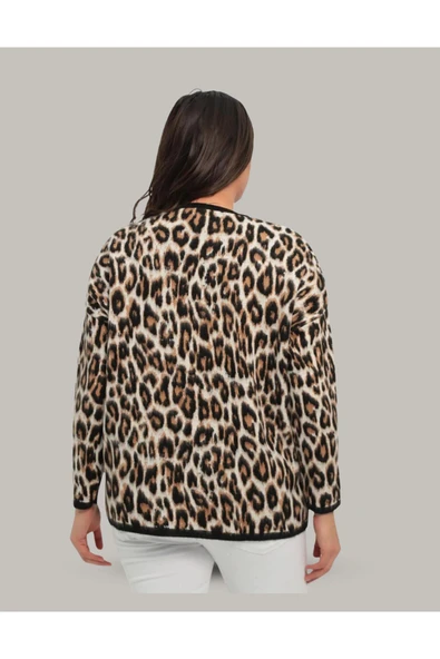 EYSHAN Leopar Desen Büyük Beden Triko Kazak - 4