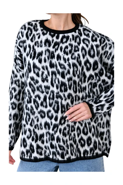EYSHAN Leopar Desen Şardonlu Geniş Rahat Kesim Kadın Triko Kazak - 6