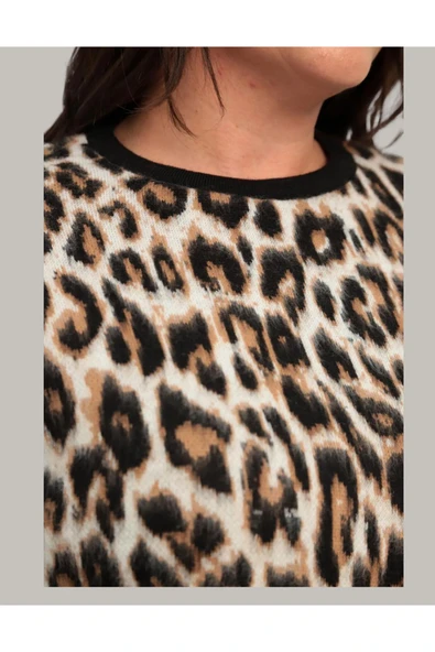 EYSHAN Leopar Desen Büyük Beden Triko Kazak - 3