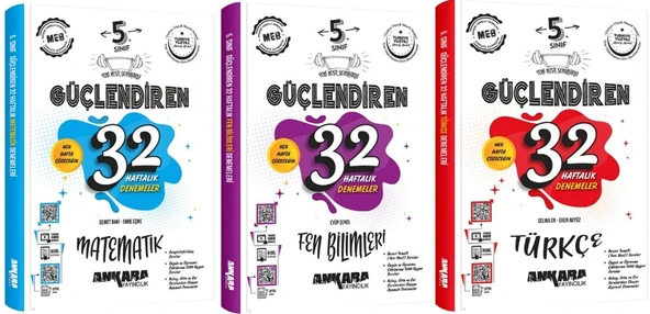 Ankara 2025 5. Sınıf Matematik + Türkçe + Fen Bilimleri Güçlendiren 32 Haftalık Deneme 3 Kitap ürün görseli