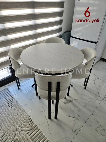 Enkare Oliva Masa Badem Sandalye Takımı 6 Sandalye + Yuvarlak Açılabilir Mdf Masa - 5