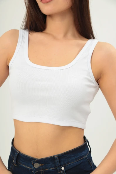 Fitilli Görünümlü Askılı Kalın Esnek Örme basıc crop - Resim 2