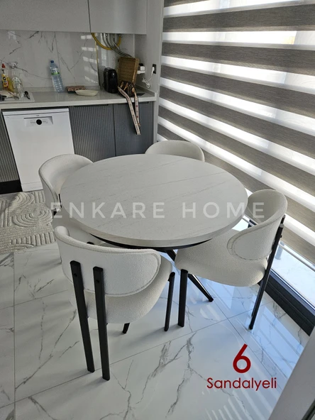 Enkare Oliva Masa Badem Sandalye Takımı 6 Sandalye + Yuvarlak Açılabilir Mdf Masa - 7