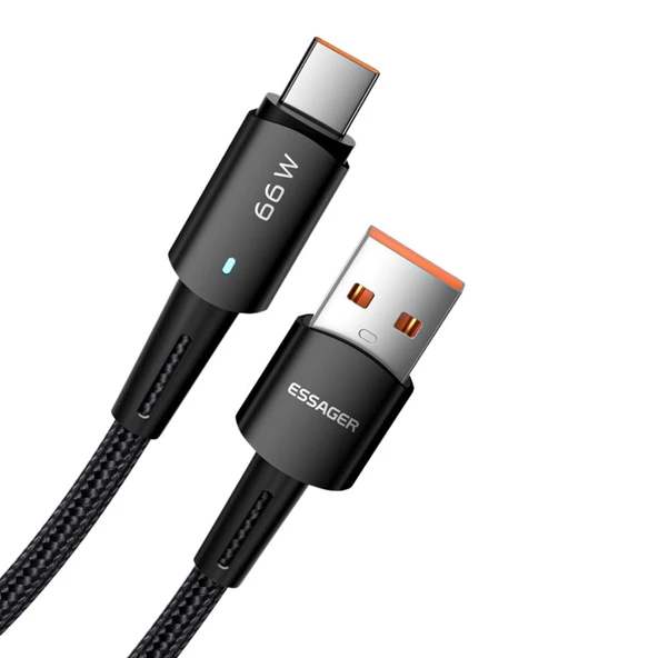 Essager 0.5CM 66W 6A USB to Type-C Süper Hızlı Data Şarj Kablosu, Ultra Dayanıklı Şarj ve Data Kablosu