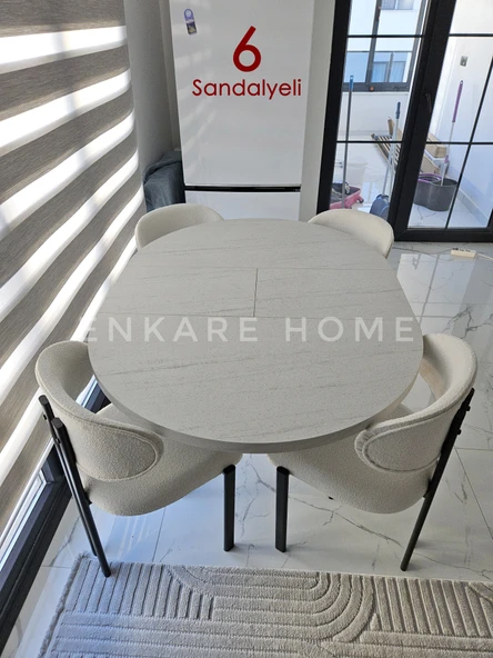 Enkare Oliva Masa Badem Sandalye Takımı 6 Sandalye + Yuvarlak Açılabilir Mdf Masa - 4