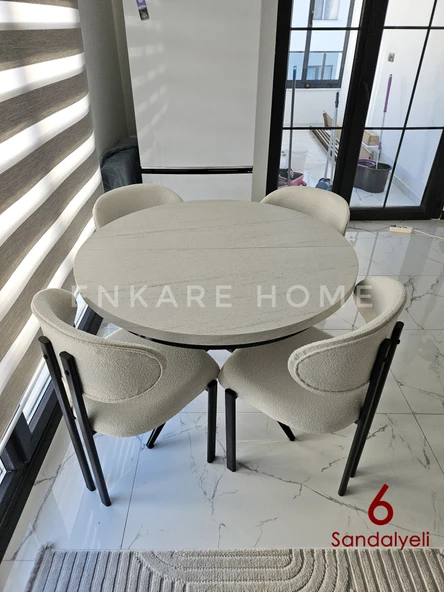 Enkare Oliva Masa Badem Sandalye Takımı 6 Sandalye + Yuvarlak Açılabilir Mdf Masa - 3