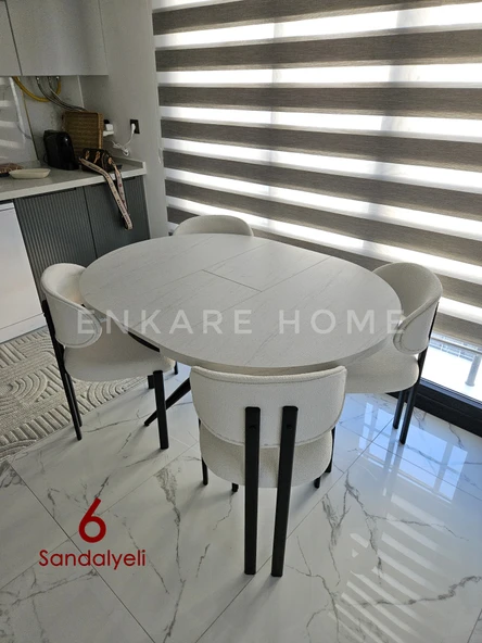 Enkare Oliva Masa Badem Sandalye Takımı 6 Sandalye + Yuvarlak Açılabilir Mdf Masa - 6