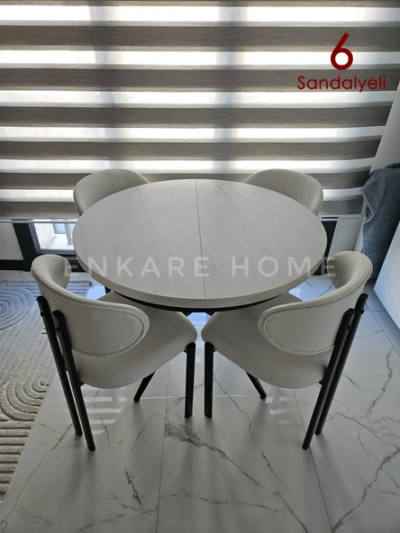 Enkare Oliva Masa Badem Sandalye Takımı 6 Sandalye + Yuvarlak Açılabilir Mdf Masa - 2