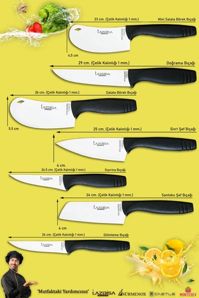 Eco Serisi Mutfak Bıçak Seti Et Ekmek Sebze Salata Pizza Börek Pide Şef Bıçağı 7 Li Set ( Mft-8573) - 2