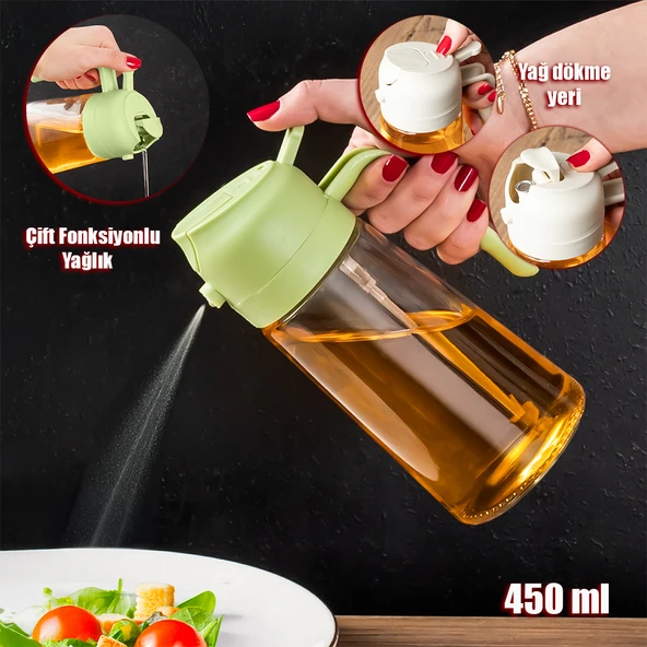 Porsima ALK-1900 Çok Amaçlı Cam Sprey Şişe -Yağdanlık Limon Sirke Sos Püskürtücü, Sızdırmaz Standlı Yağdanlık Yeşil - 3